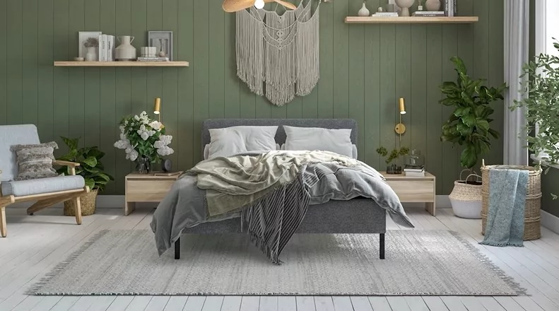 Уна Кровать 160*200	Рогожка Мальмо платина, Чёрный