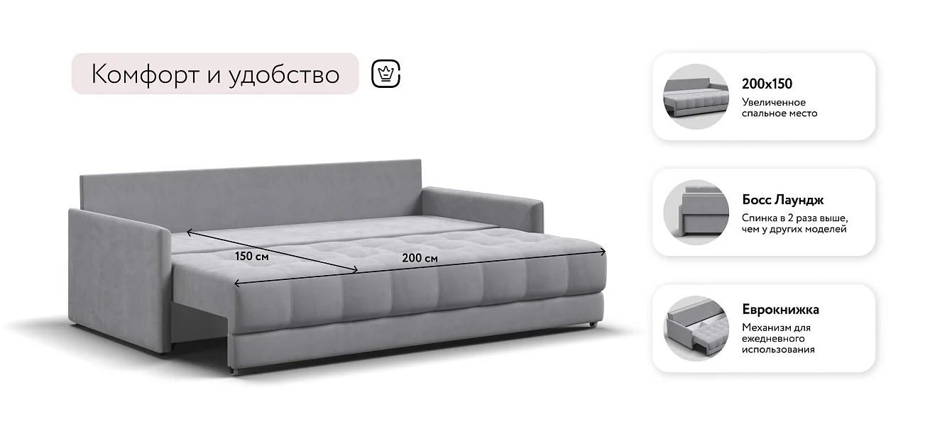 Диван Босс Про Лофт Велюр Монолит сталь