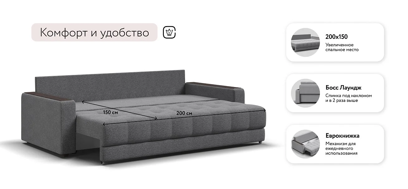 Диван Босс Про Рогожка Мальмо серый