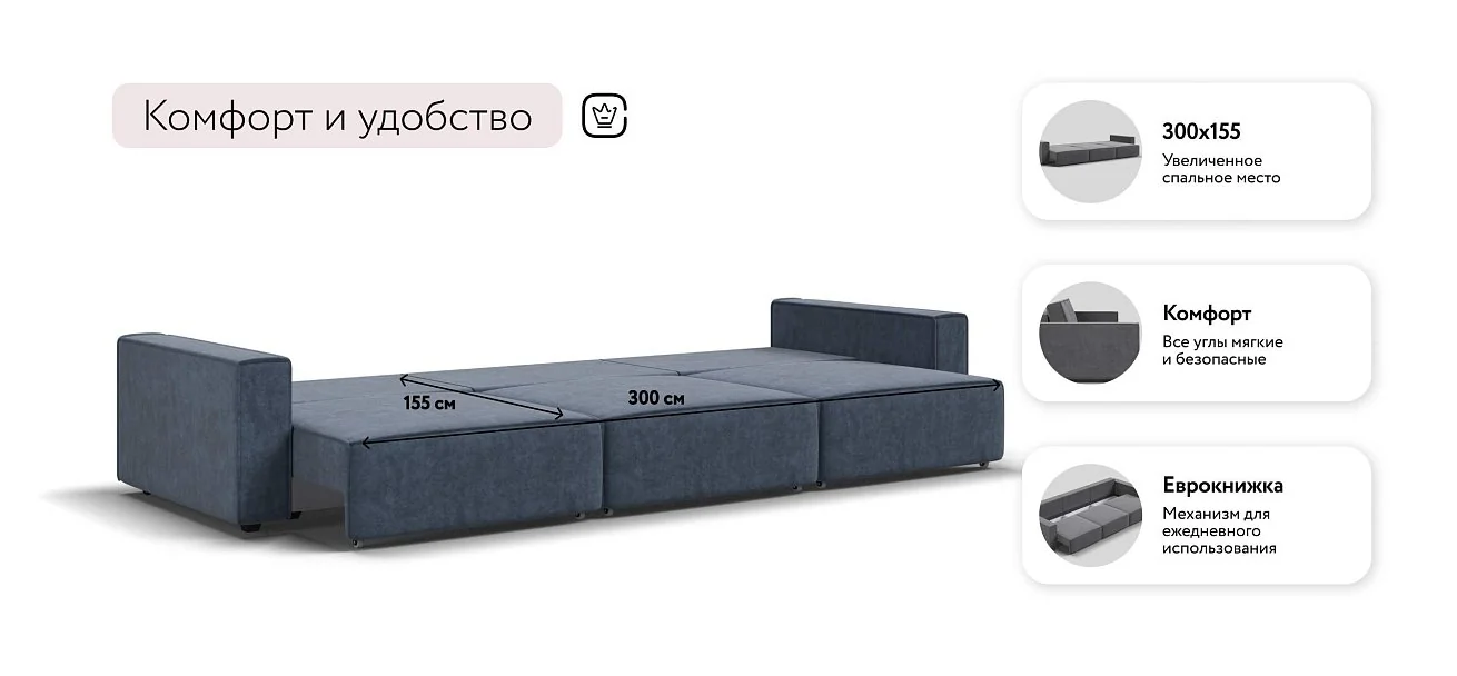Диван Босс Софт Макс Велюр Роял синий