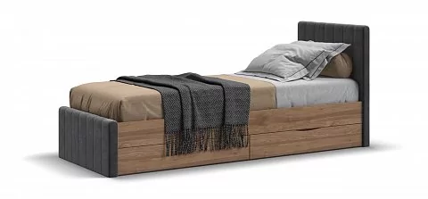 Лофт Мини Кровать 90*200	Велюр Монолит серый, Орех селект 
