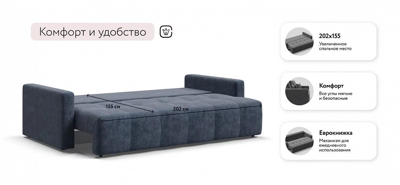Диван Босс Тренд Велюр Роял синий