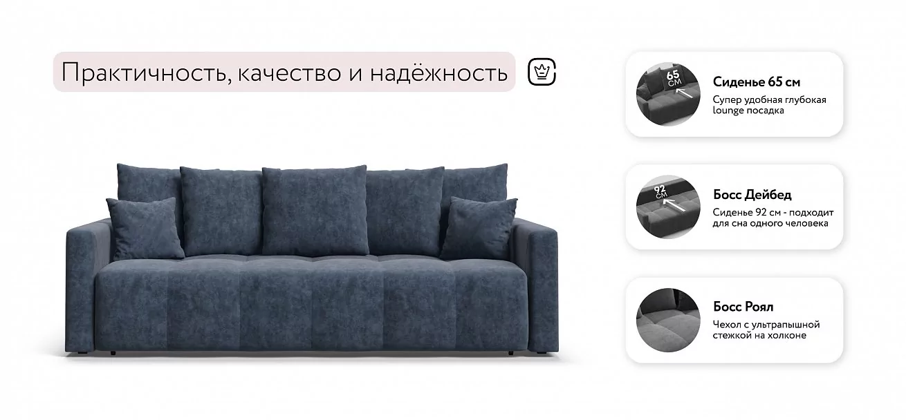 Диван Босс Тренд Велюр Роял синий