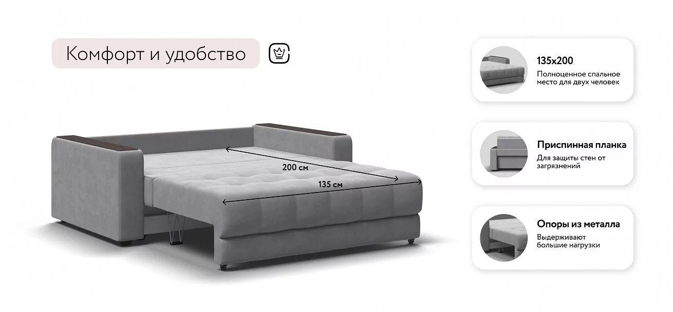 Диван Босс двухместный Велюр Монолит сталь