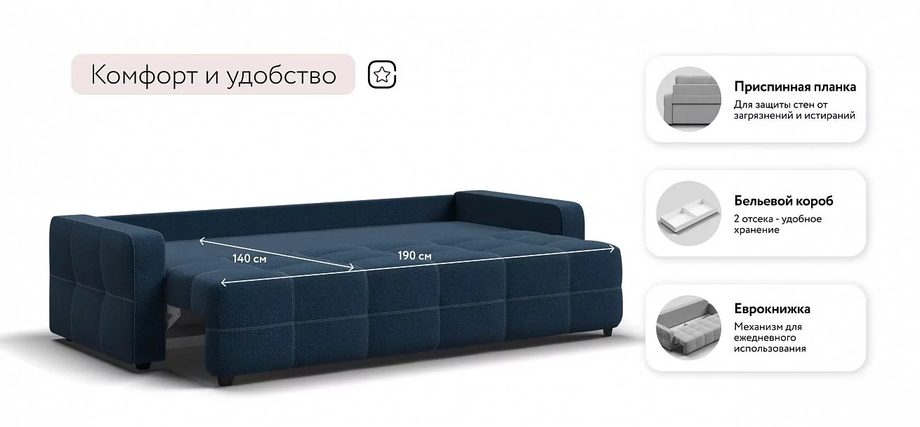 Диван Уют Рогожка Мальмо синий