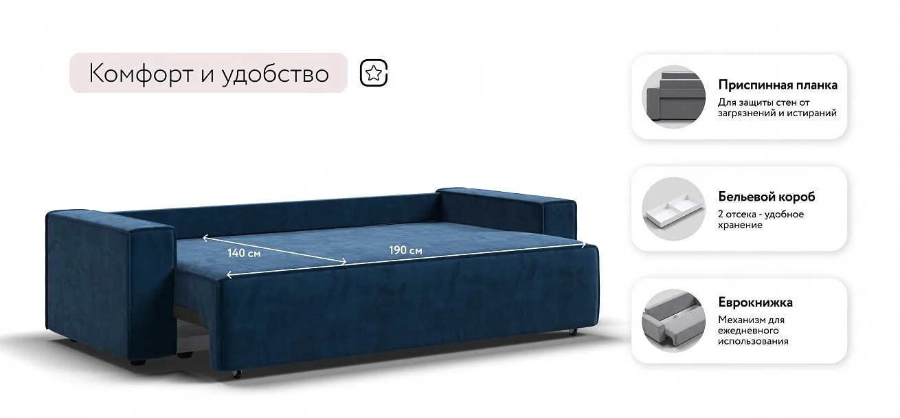 Диван Лофт велюр Монолит синий