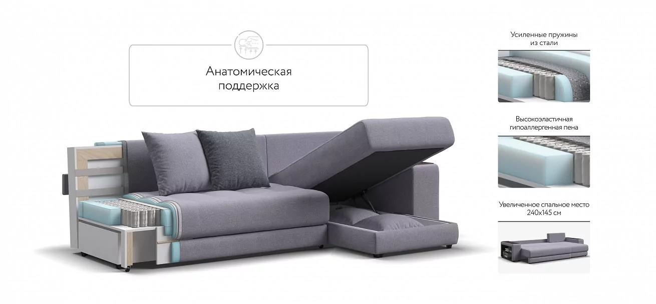 Угловой диван Дубай Рогожка Мальмо платина, Рогожка Венто серый