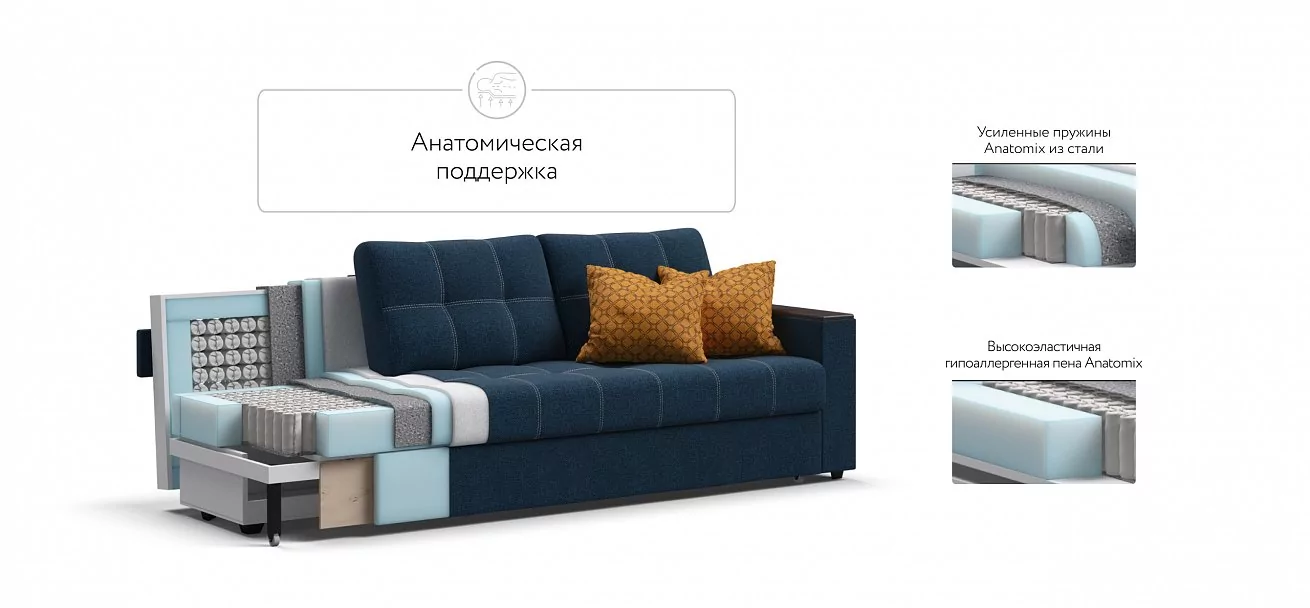 Диван Атланта НПБ 120 Рогожка Мальмо синий