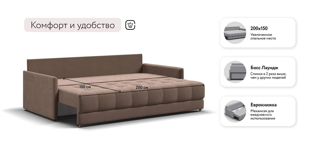 Диван Босс Про Лофт Велюр Монолит мокко