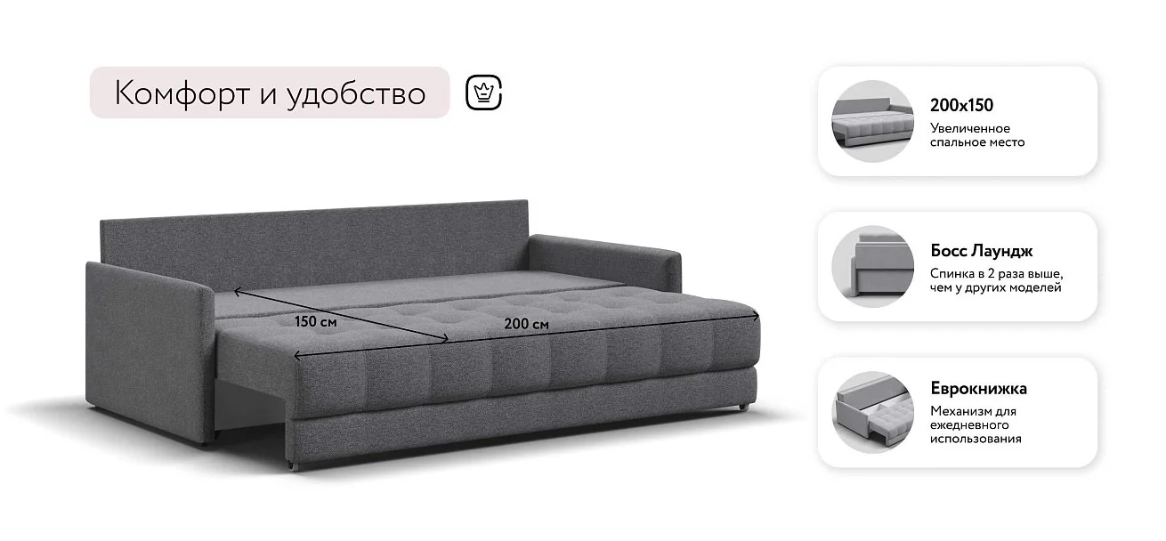 Диван Босс Про Лофт Рогожка Мальмо серый