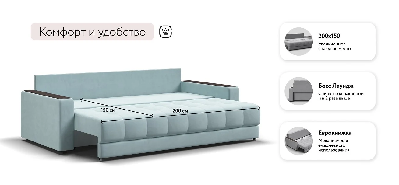Диван Босс Про Велюр Монолит аква