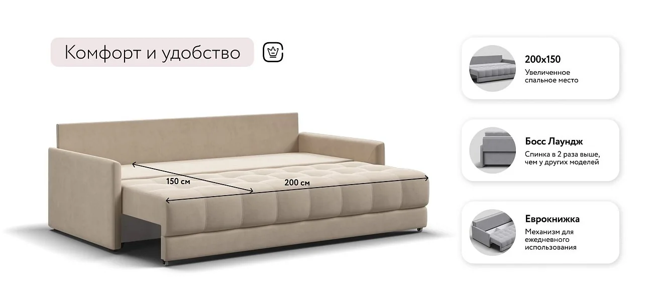 Диван Босс Про Лофт Велюр Монолит латте