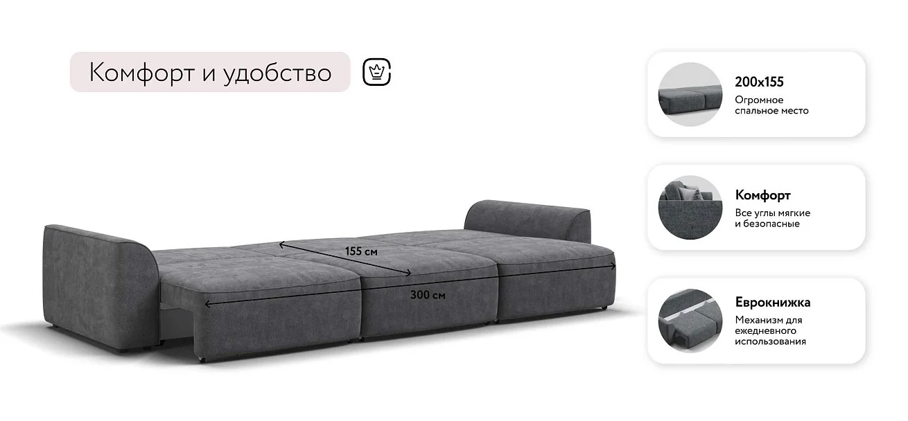 Диван Кинг Про Макс Шенилл Клауд графит