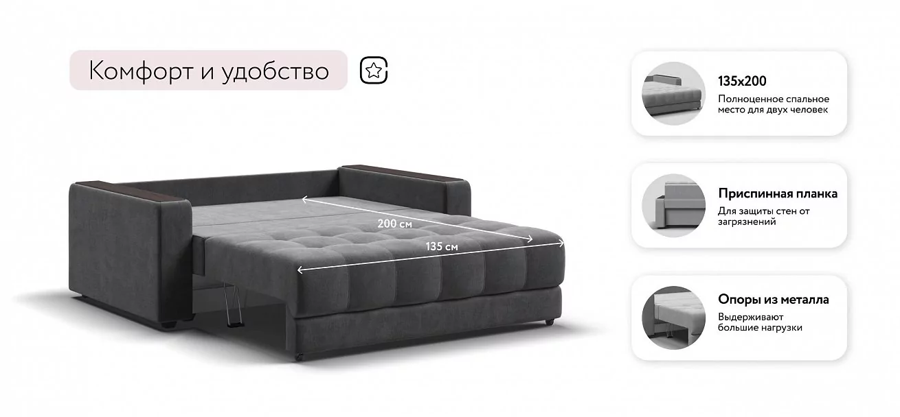 Диван Босс Маркет 2х местный велюр Монолит серый